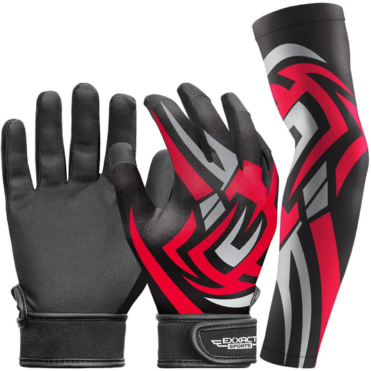 Kids Baseball Batting Gloves with Arm Sleeve (Black Tattoo)