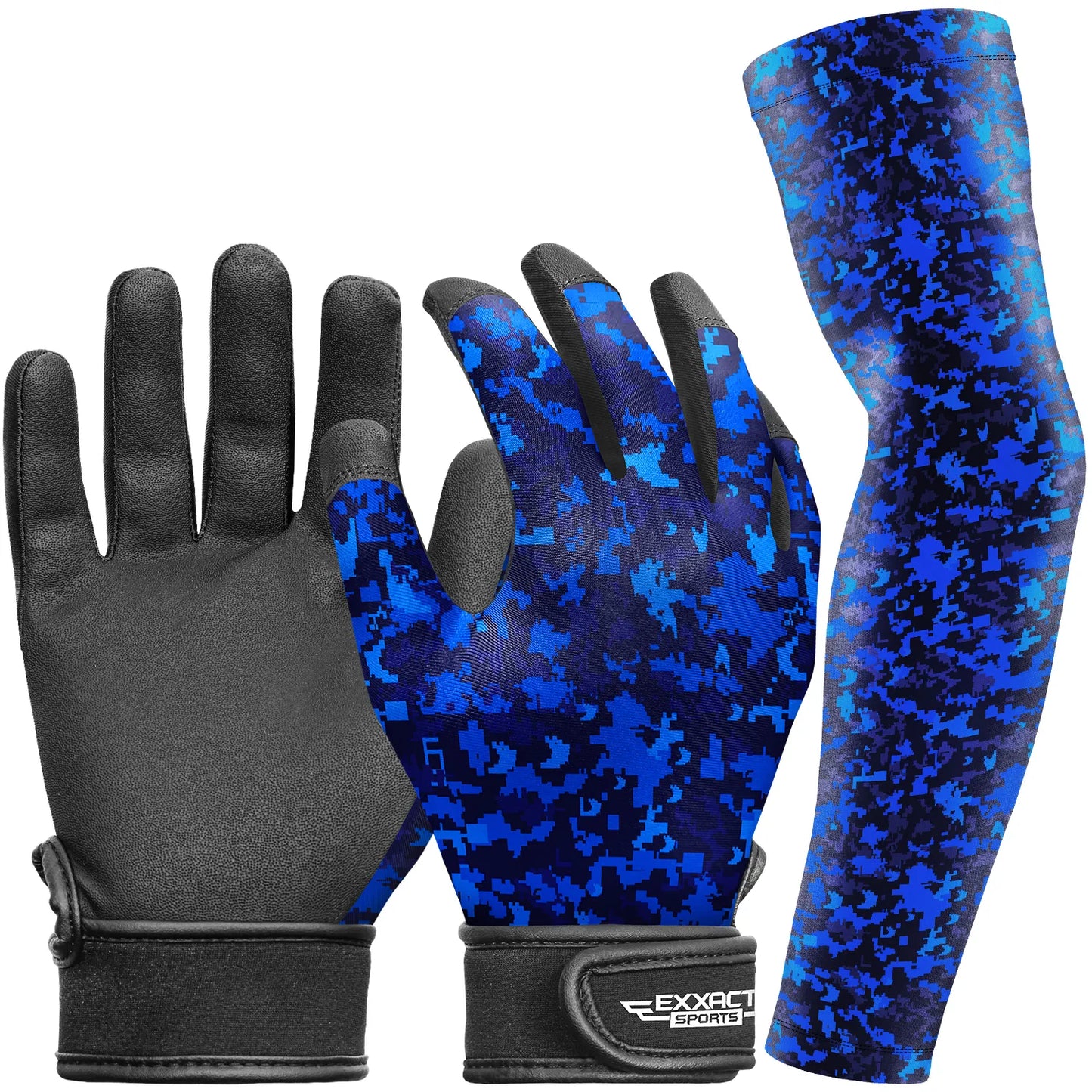 Kids Baseball Batting Gloves with Arm Sleeve (Blue Camo)