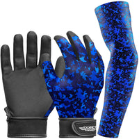 Kids Baseball Batting Gloves with Arm Sleeve (Blue Camo)