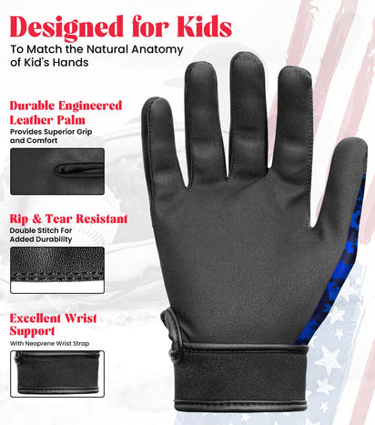 Kids Baseball Batting Gloves with Arm Sleeve (Blue Camo)