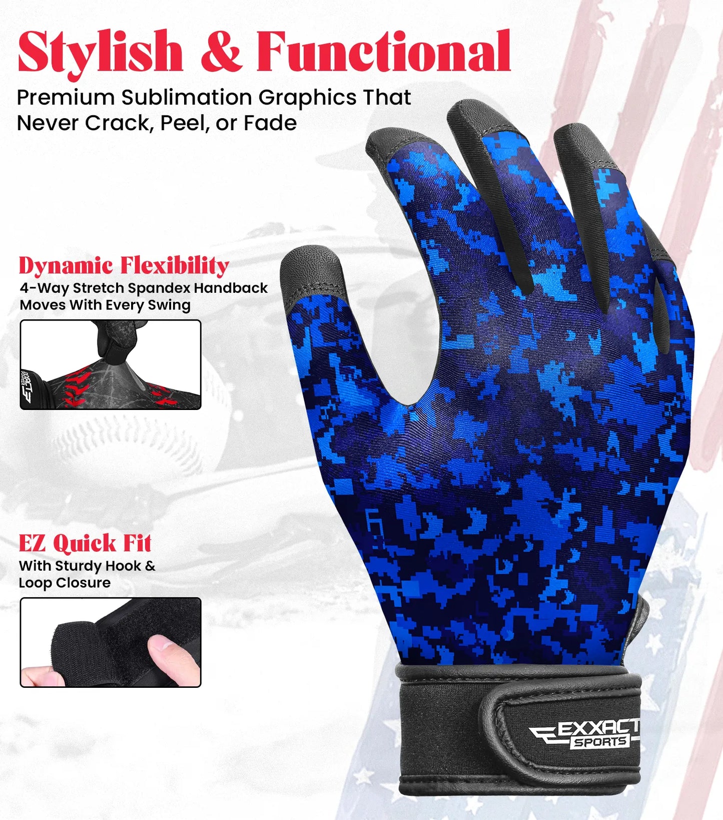 Kids Baseball Batting Gloves with Arm Sleeve (Blue Camo)