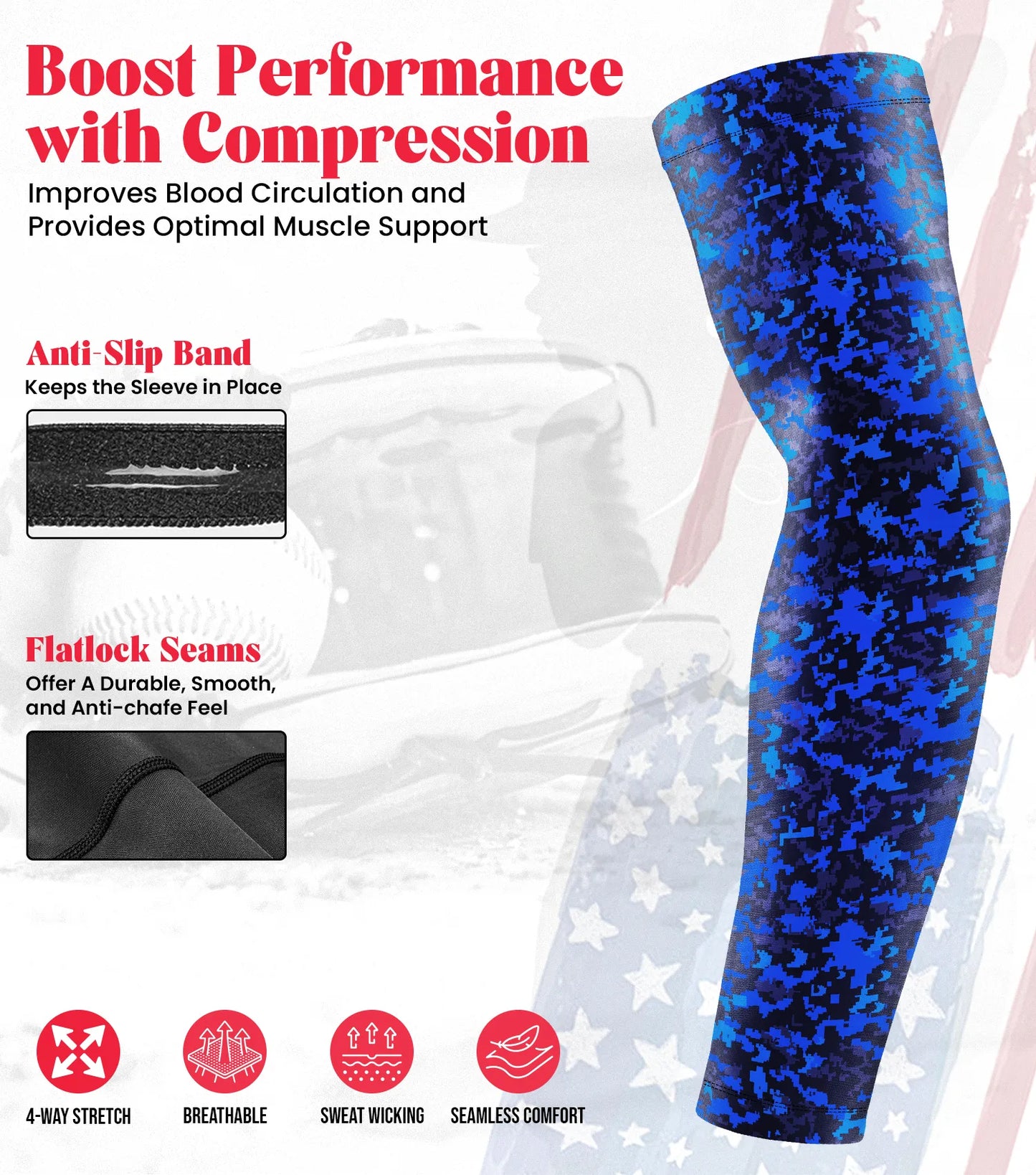 Kids Baseball Batting Gloves with Arm Sleeve (Blue Camo)