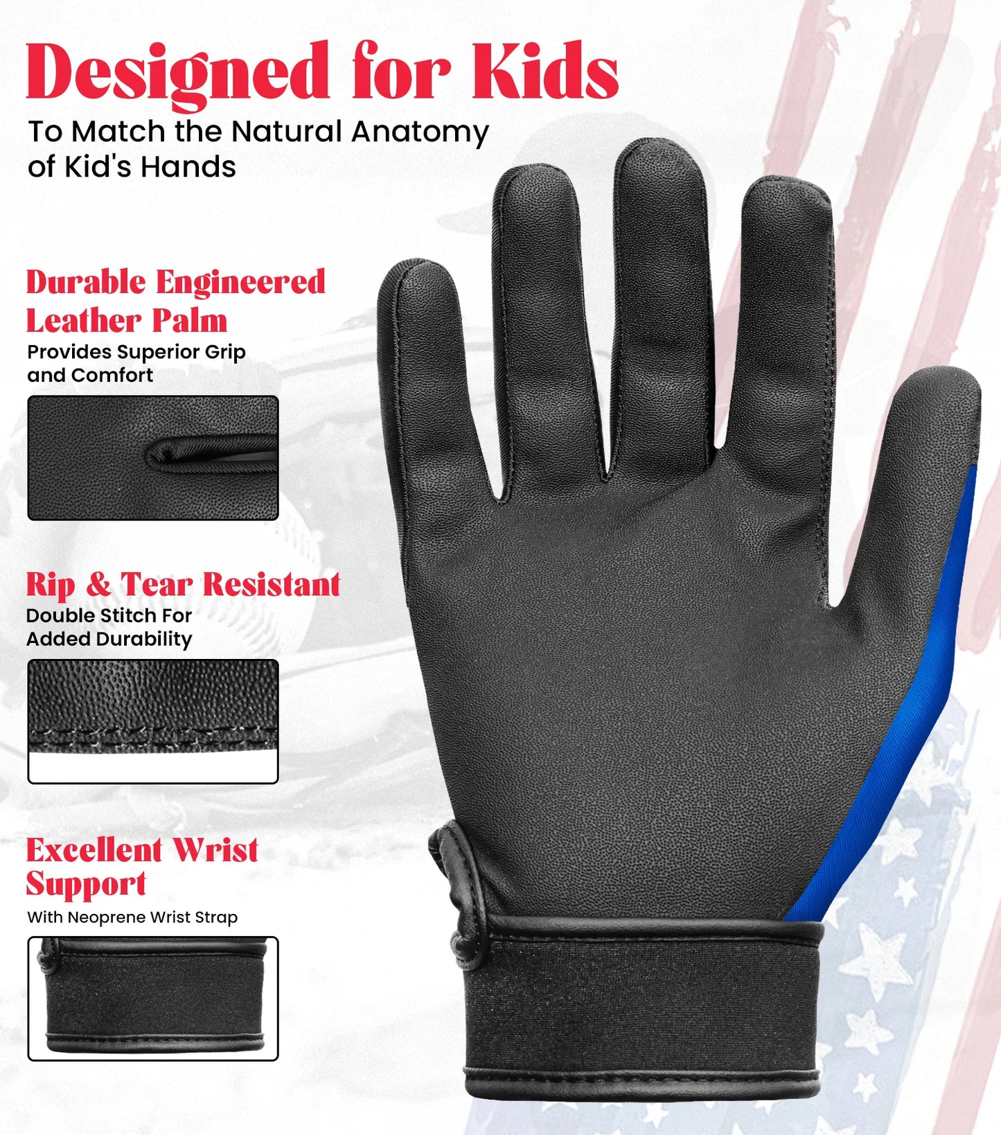 Kids Baseball Batting Gloves with Arm Sleeve (Royal Blue Tattoo)