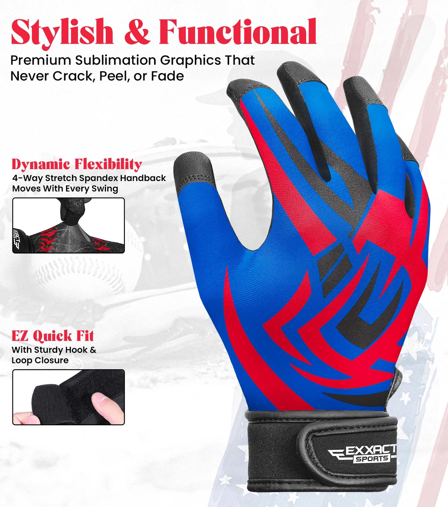 Kids Baseball Batting Gloves with Arm Sleeve (Royal Blue Tattoo)