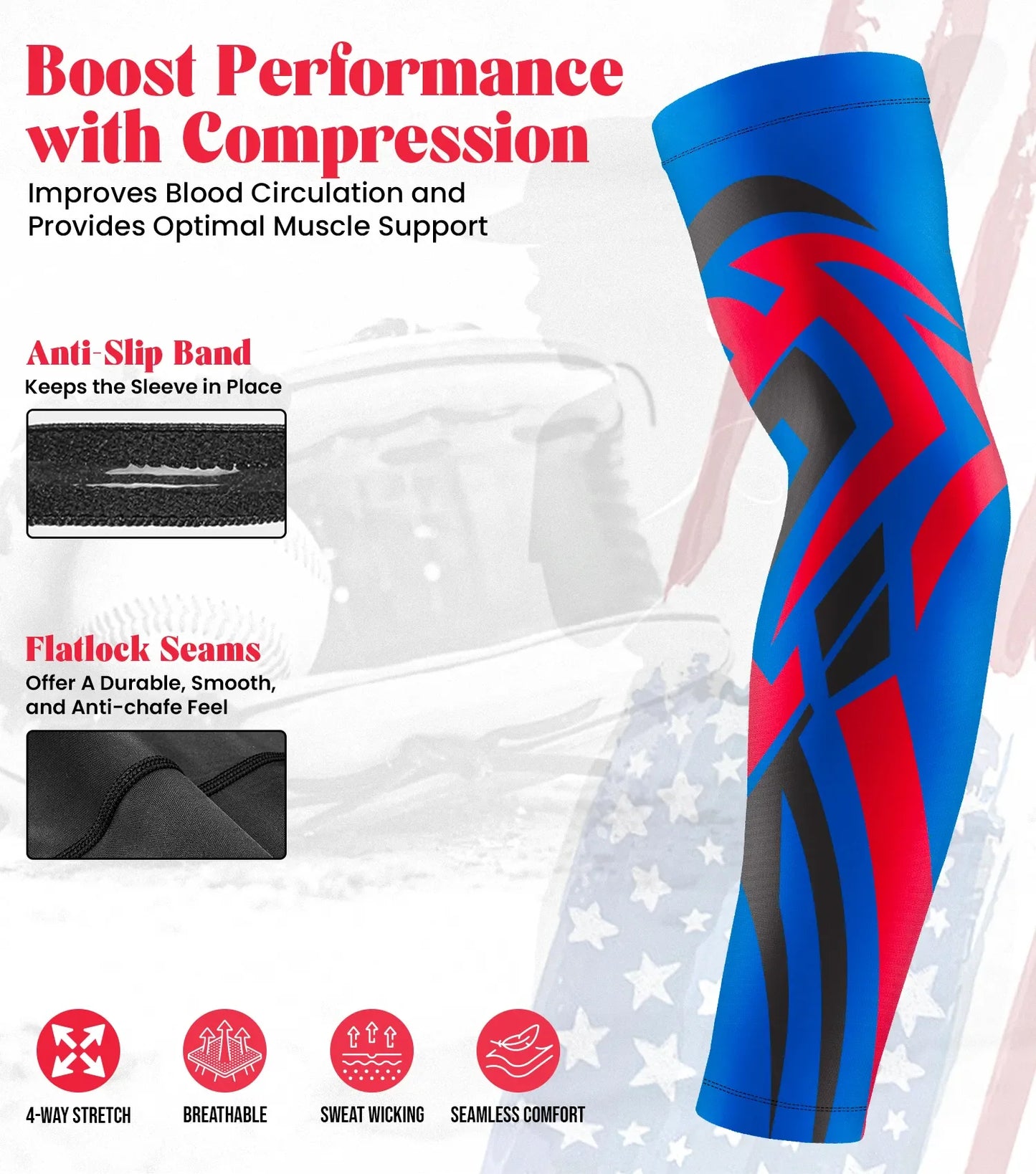 Kids Baseball Batting Gloves with Arm Sleeve (Royal Blue Tattoo)