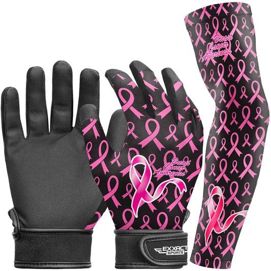 Kids Baseball Batting Gloves with Arm Sleeve (Breast Cancer)