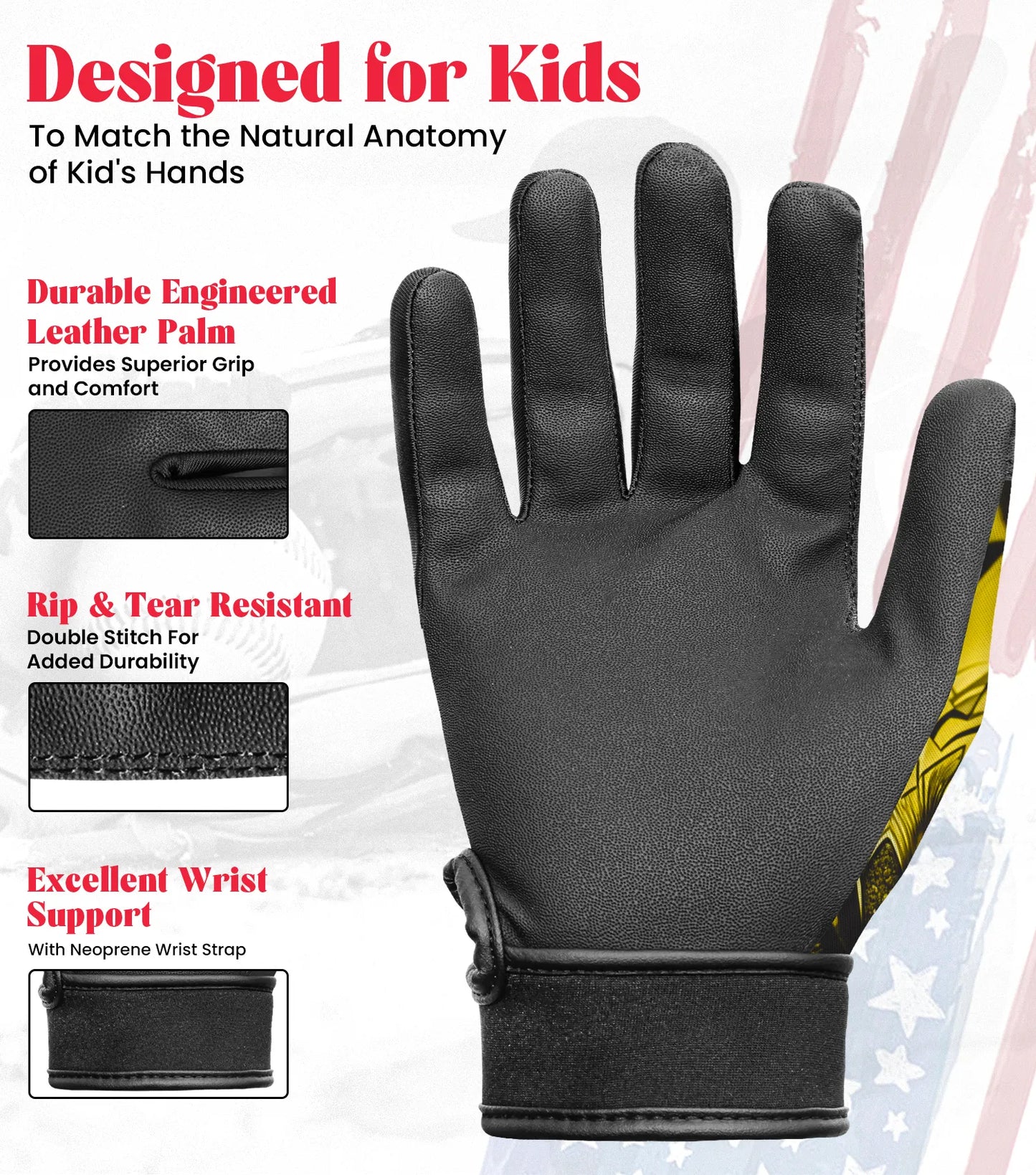 Kids Baseball Batting Gloves with Arm Sleeve (Eagle)