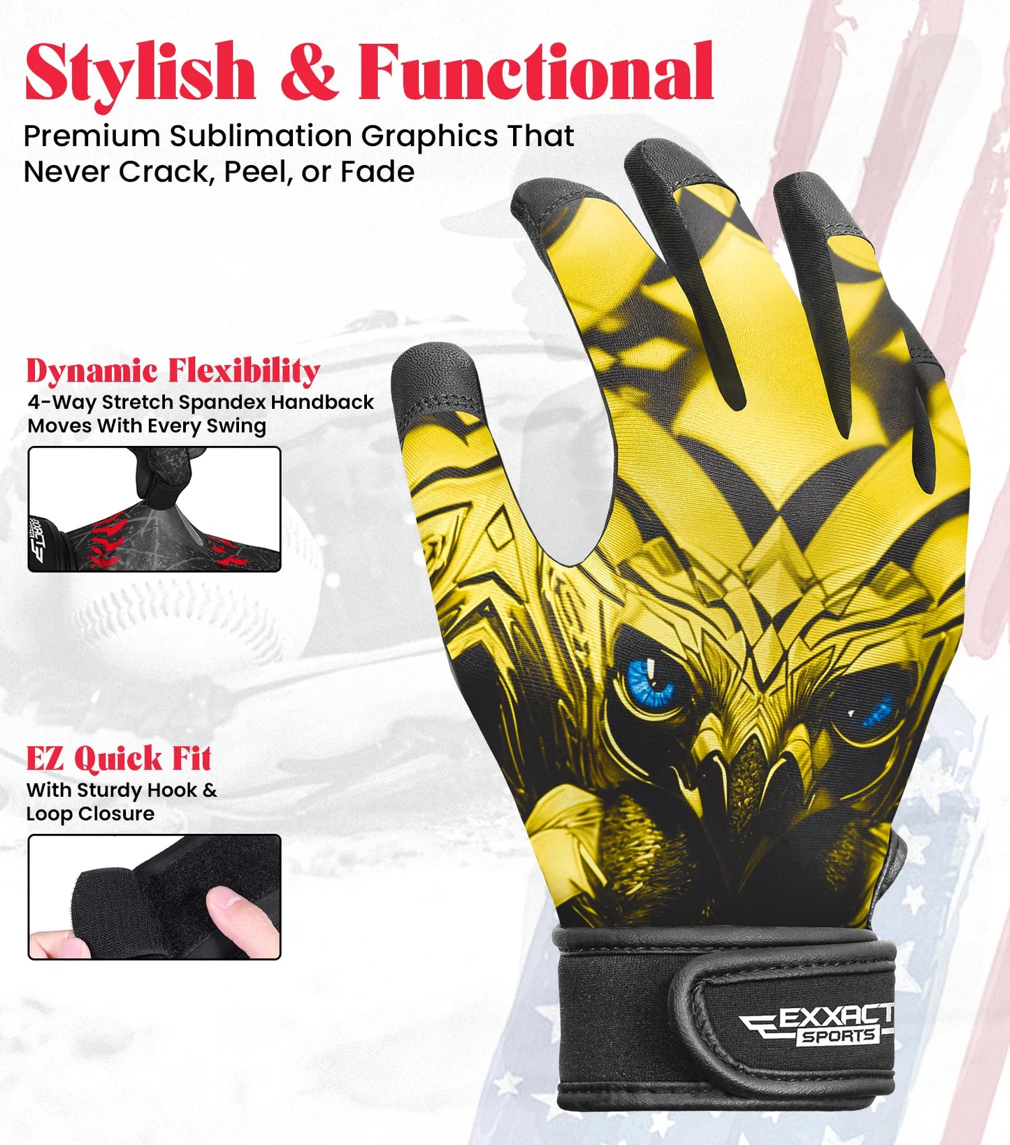 Kids Baseball Batting Gloves with Arm Sleeve (Eagle)