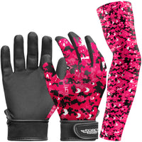 Kids Baseball Batting Gloves with Arm Sleeve (Pink Camo)