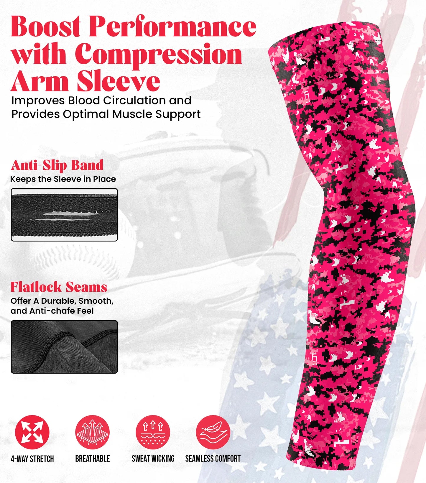 Kids Baseball Batting Gloves with Arm Sleeve (Pink Camo)