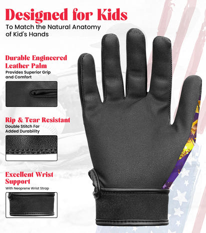 Kids Baseball Batting Gloves with Arm Sleeve (Purple & Gold Stars)