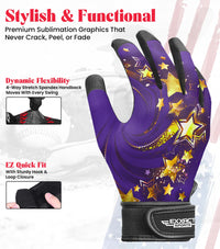 Kids Baseball Batting Gloves with Arm Sleeve (Purple & Gold Stars)