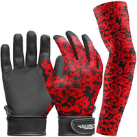 Kids Baseball Batting Gloves with Arm Sleeve (Red Camo)