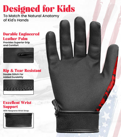 Kids Baseball Batting Gloves with Arm Sleeve (Red Camo)