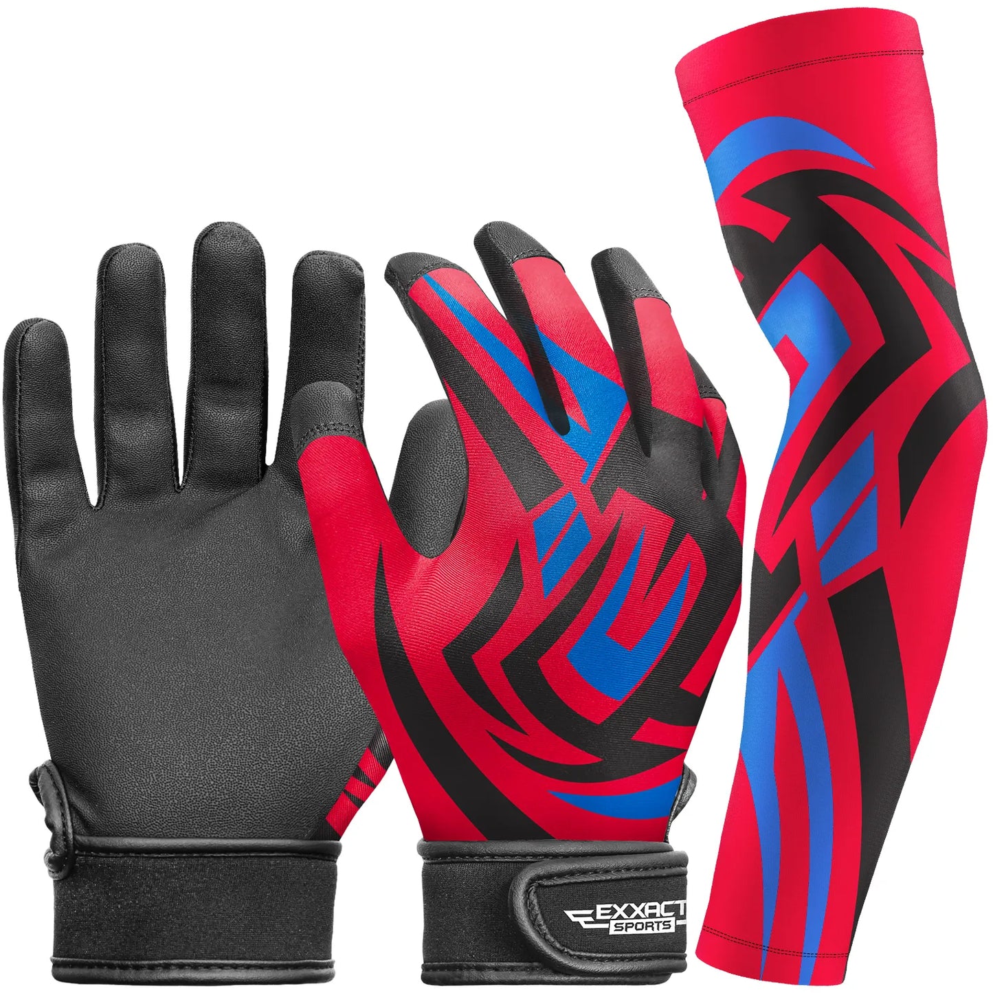 Kids Baseball Batting Gloves with Arm Sleeve (Red Tattoo)