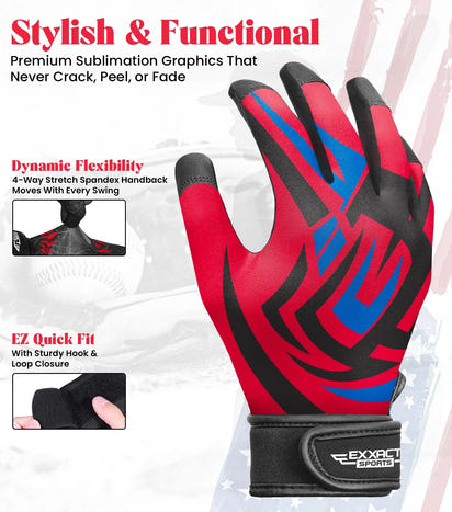 Kids Baseball Batting Gloves with Arm Sleeve (Red Tattoo)