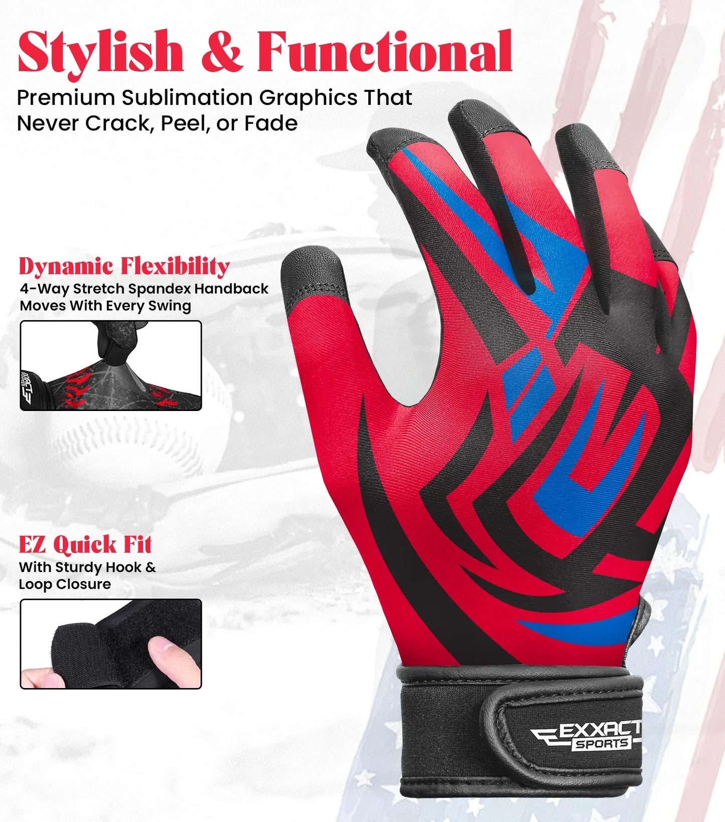 Kids Baseball Batting Gloves with Arm Sleeve (Red Tattoo)