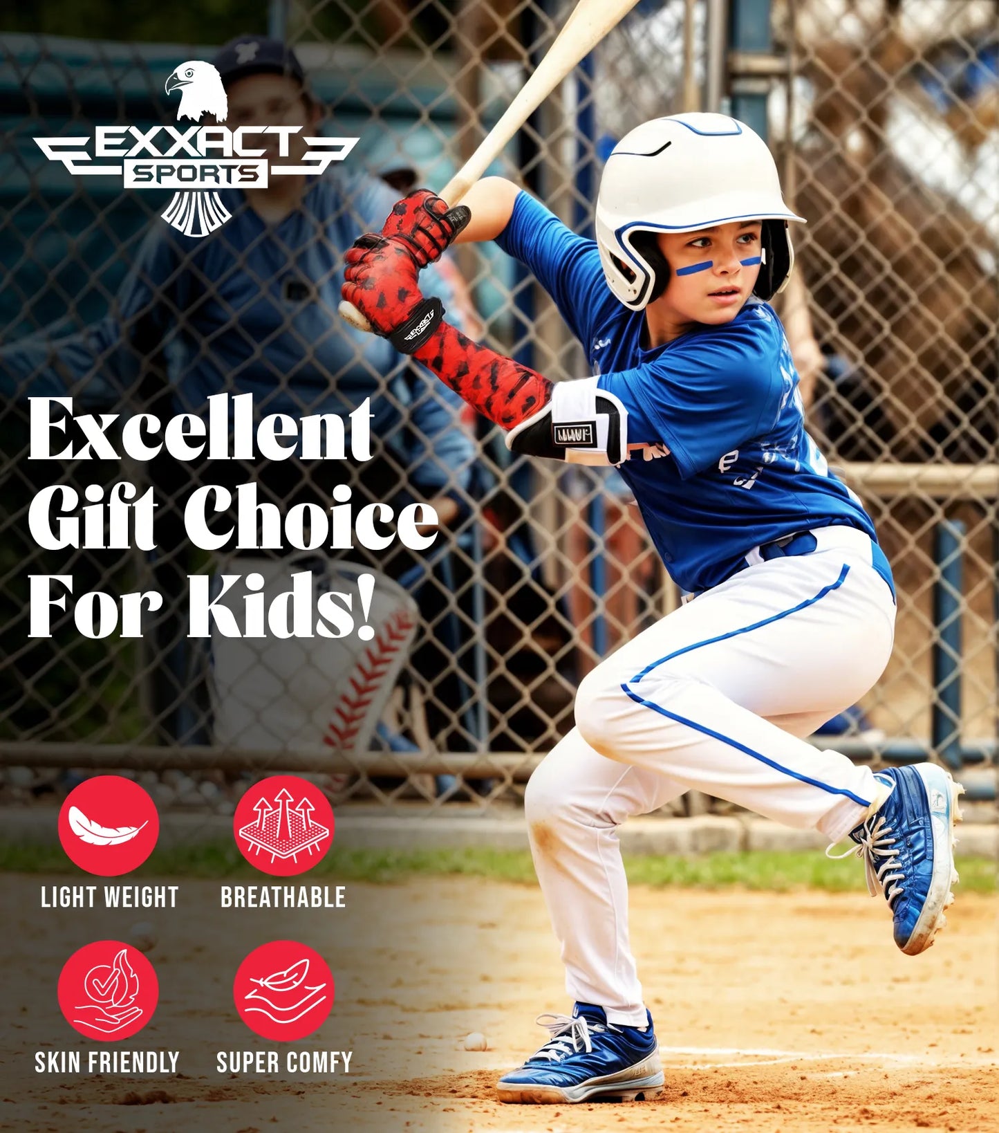 Kids Baseball Batting Gloves with Arm Sleeve (Red Rose)