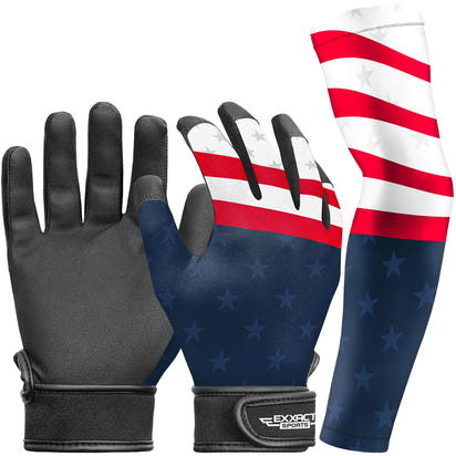 Kids Baseball Batting Gloves with Arm Sleeve (USA Flag)