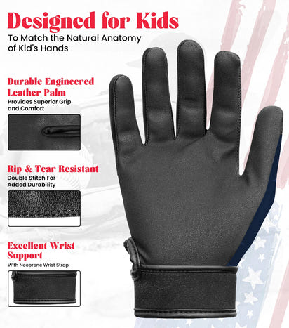 Kids Baseball Batting Gloves with Arm Sleeve (USA Flag)