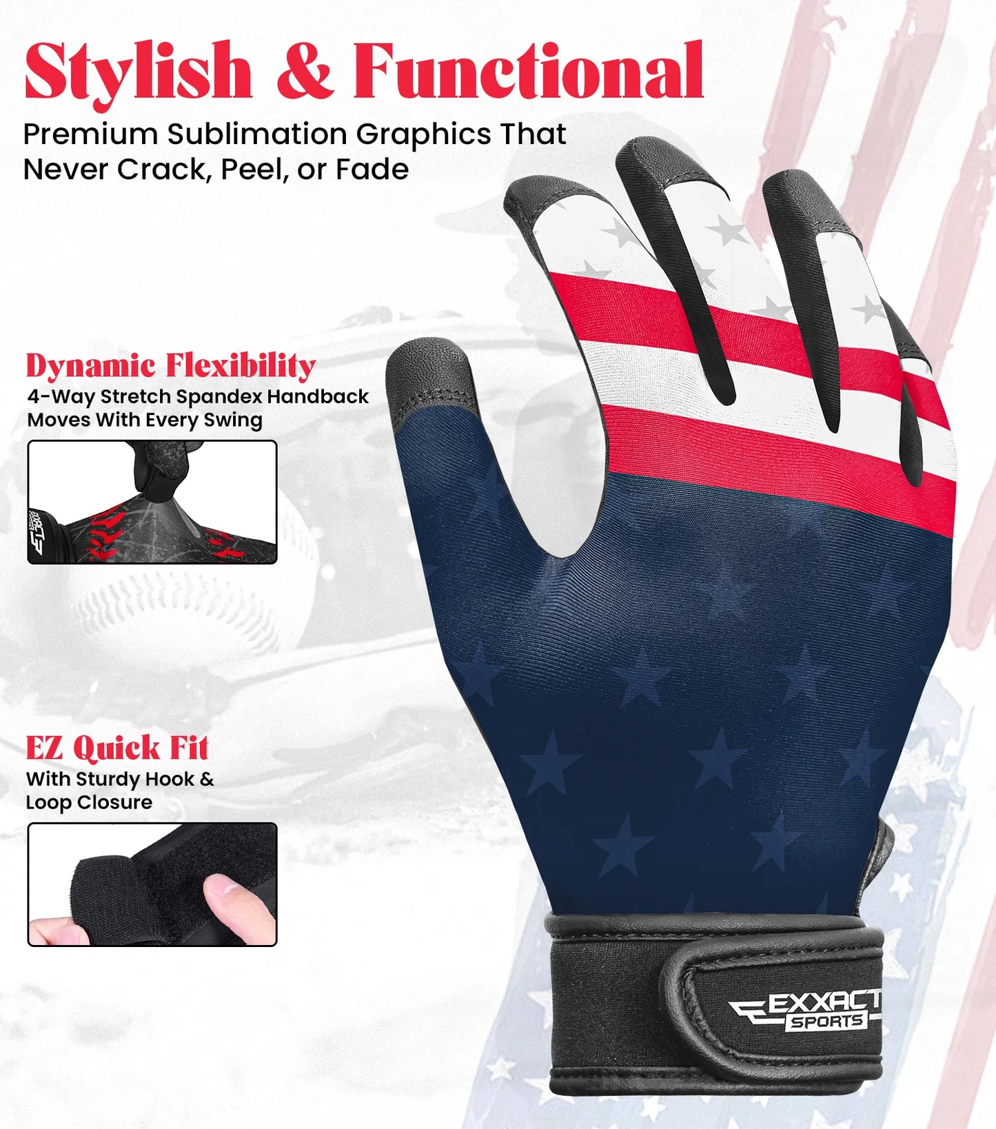 Kids Baseball Batting Gloves with Arm Sleeve (USA Flag)