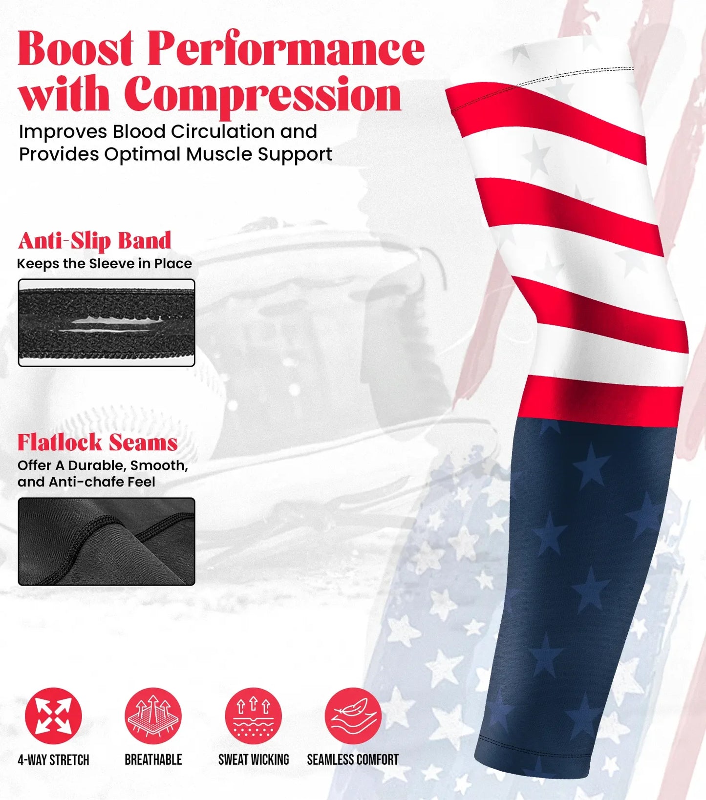Kids Baseball Batting Gloves with Arm Sleeve (USA Flag)