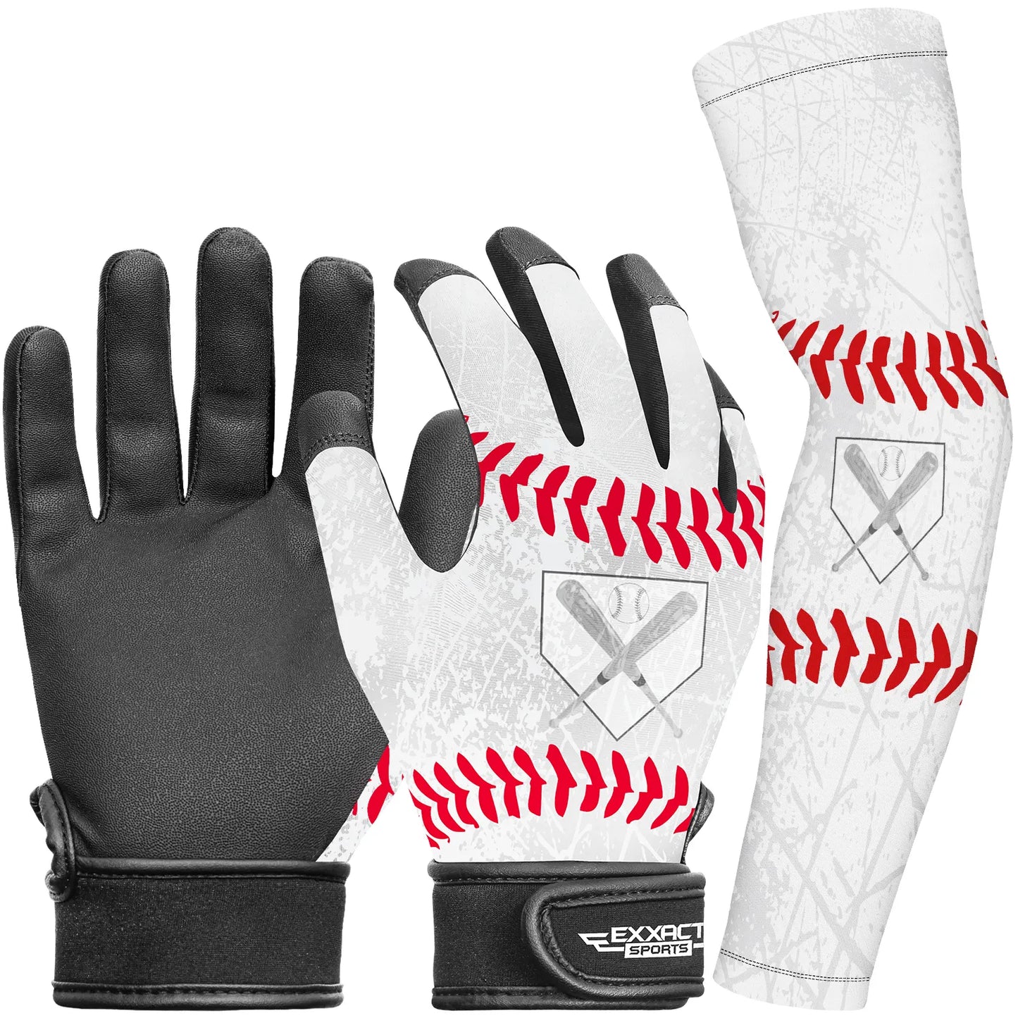 Kids Baseball Batting Gloves with Arm Sleeve (White)