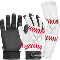 Kids Baseball Batting Gloves with Arm Sleeve (White)