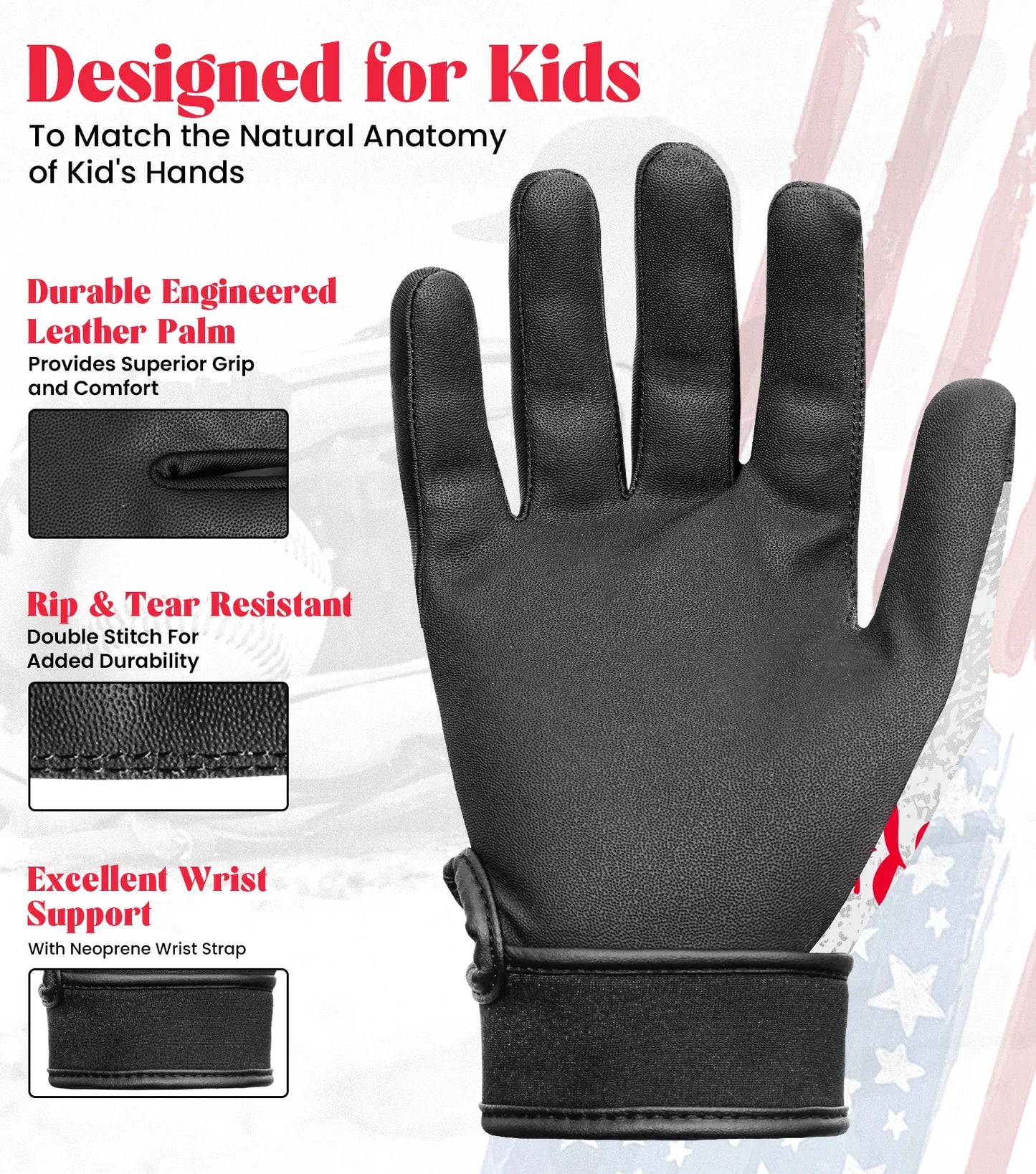 Kids Baseball Batting Gloves with Arm Sleeve (White)