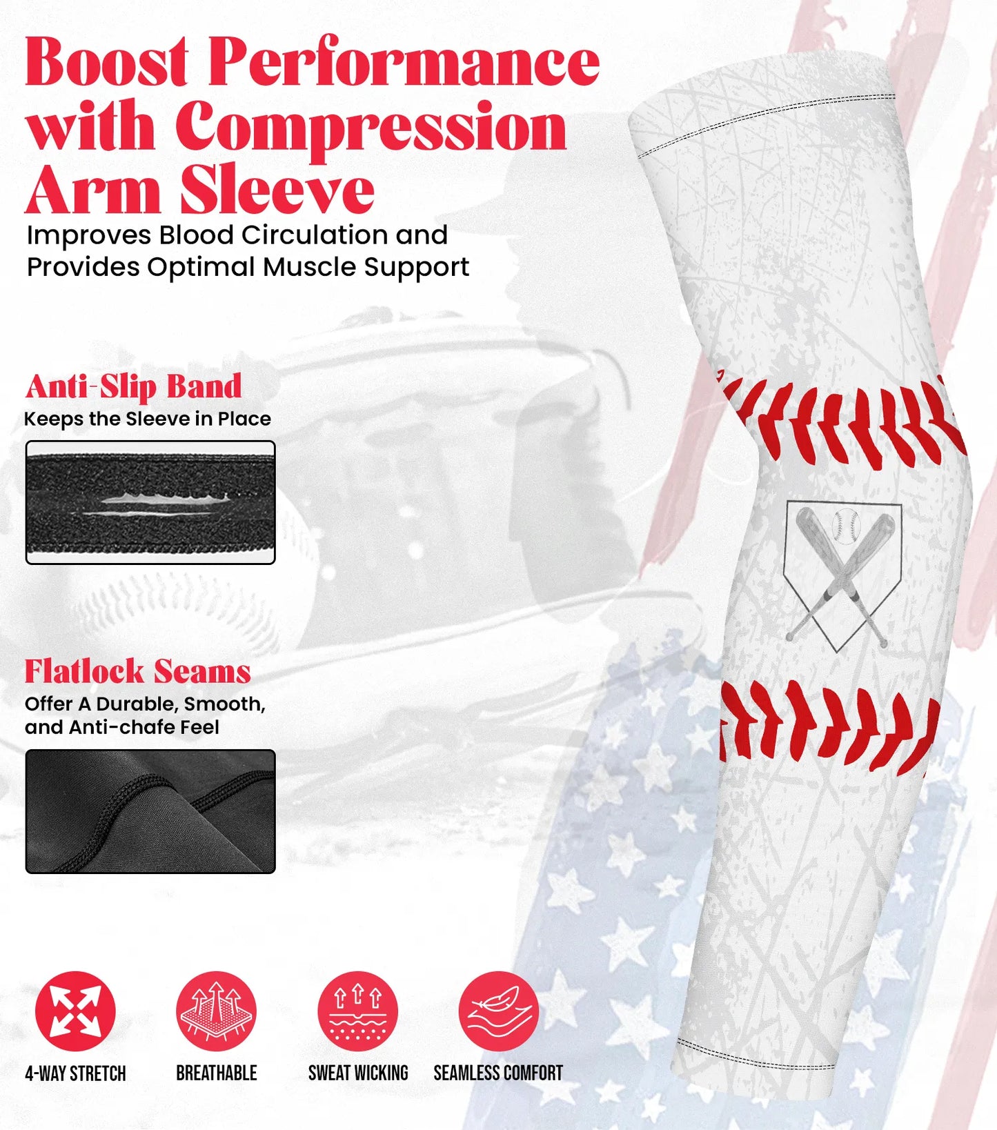 Kids Baseball Batting Gloves with Arm Sleeve (White)