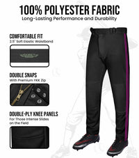 Proline Youth Full Length Baseball Pants with Stripes (Black)