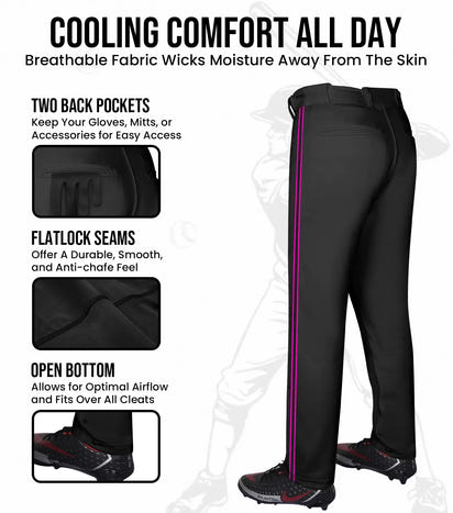 Proline Youth Full Length Baseball Pants with Stripes (Black)