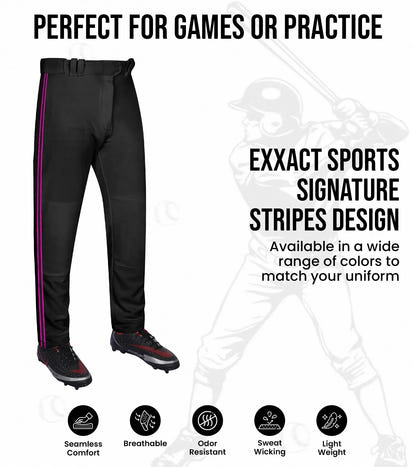 Proline Youth Full Length Baseball Pants with Stripes (Black)