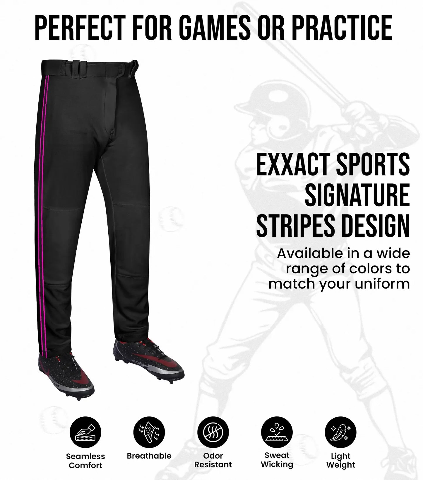 Proline Youth Full Length Baseball Pants with Stripes (Black)