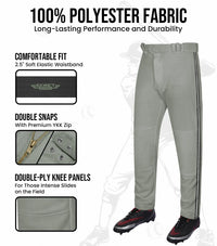 Proline Youth Full Length Baseball Pants with Stripes (Gray)