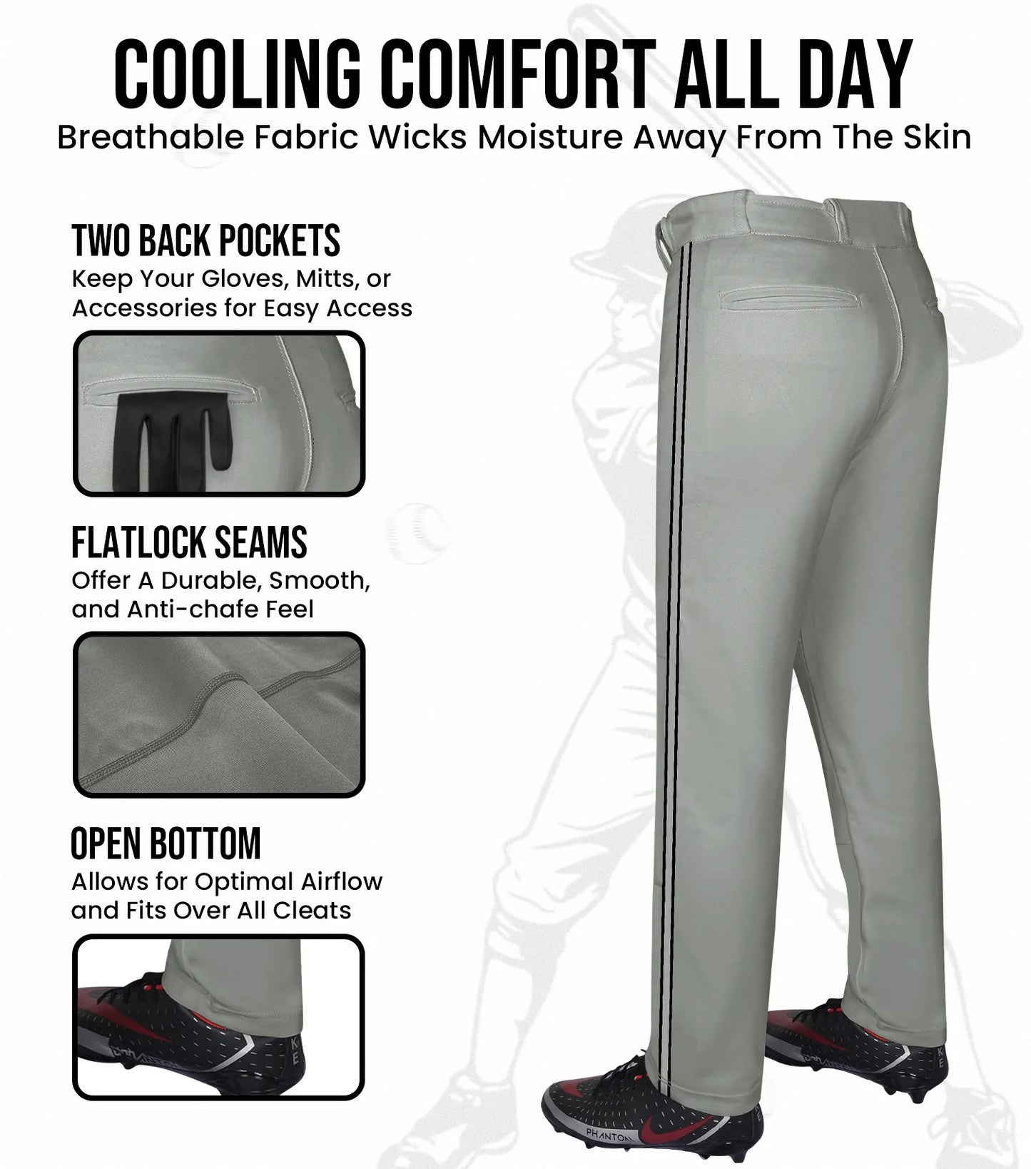 Proline Youth Full Length Baseball Pants with Stripes (Gray)
