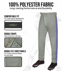 Proline Youth Full Length Baseball Pants with Stripes (Gray)