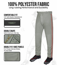Proline Youth Full Length Baseball Pants with Stripes (Gray)