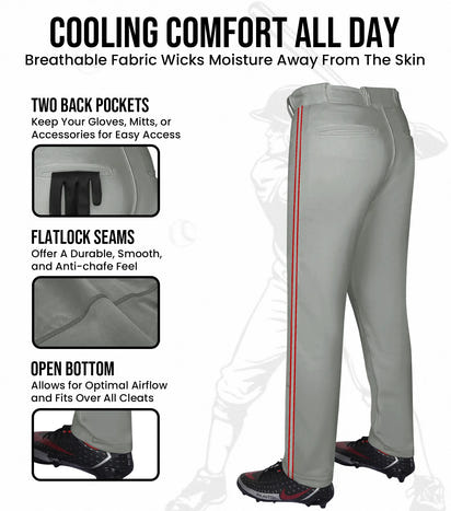 Proline Youth Full Length Baseball Pants with Stripes (Gray)