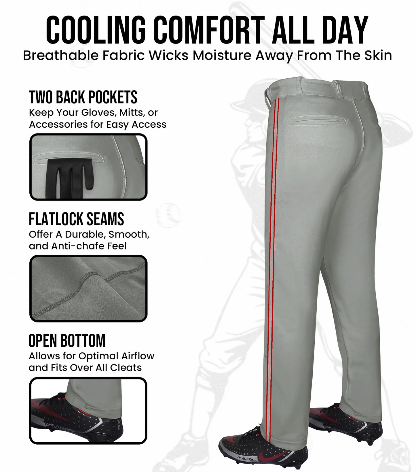 Proline Youth Full Length Baseball Pants with Stripes (Gray)