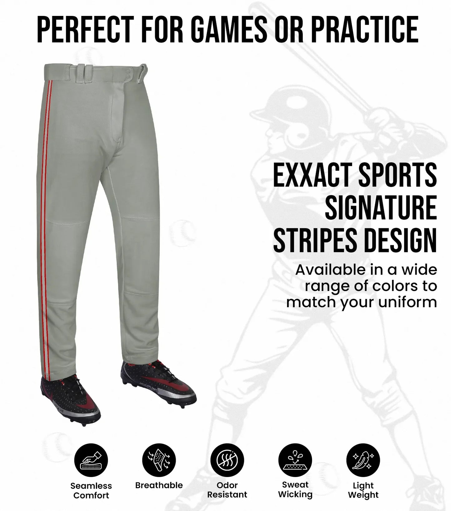 Proline Youth Full Length Baseball Pants with Stripes (Gray)