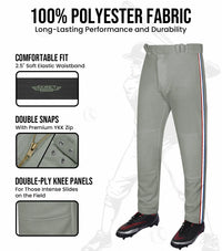Proline Youth Full Length Baseball Pants with Stripes (Gray)
