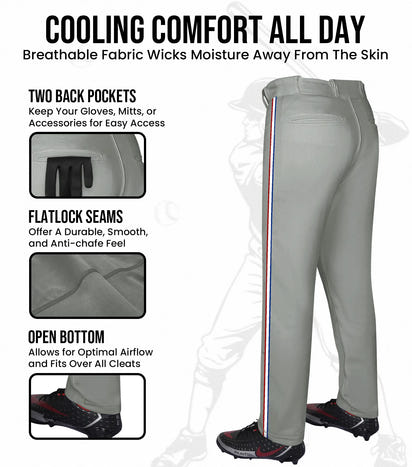 Proline Youth Full Length Baseball Pants with Stripes (Gray)