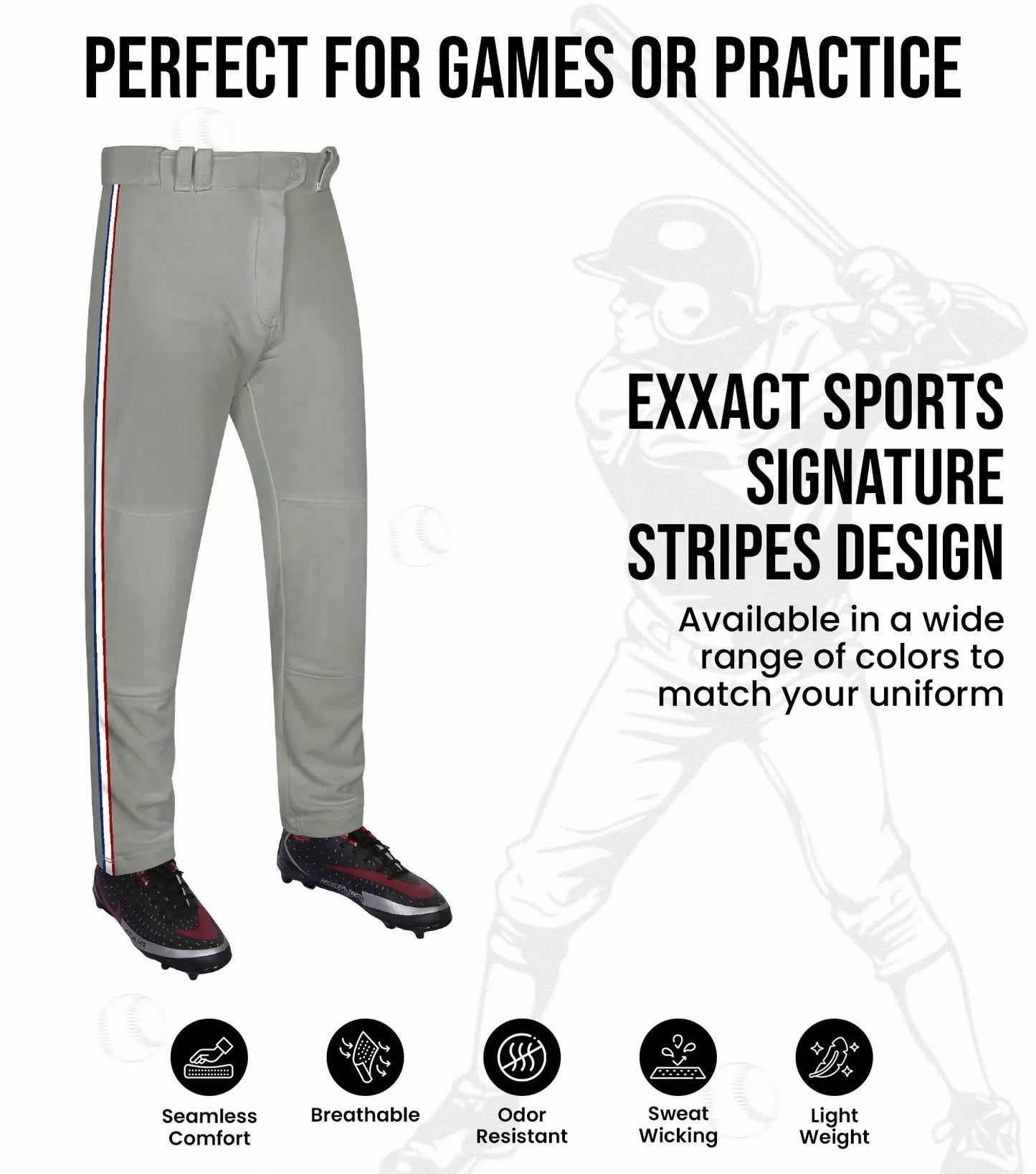 Proline Youth Full Length Baseball Pants with Stripes (Gray)