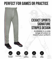 Proline Youth Full Length Baseball Pants with Stripes (Gray)
