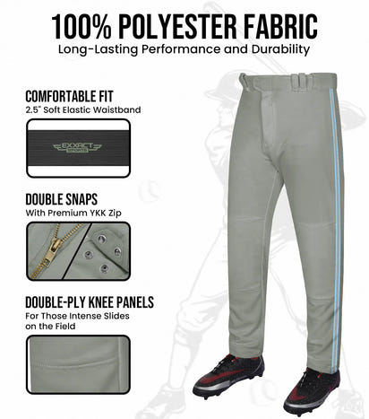 Proline Youth Full Length Baseball Pants with Stripes (Gray)