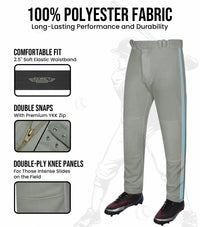 Proline Youth Full Length Baseball Pants with Stripes (Gray)