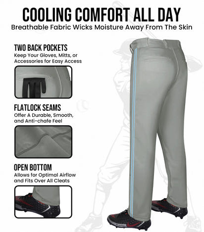Proline Youth Full Length Baseball Pants with Stripes (Gray)