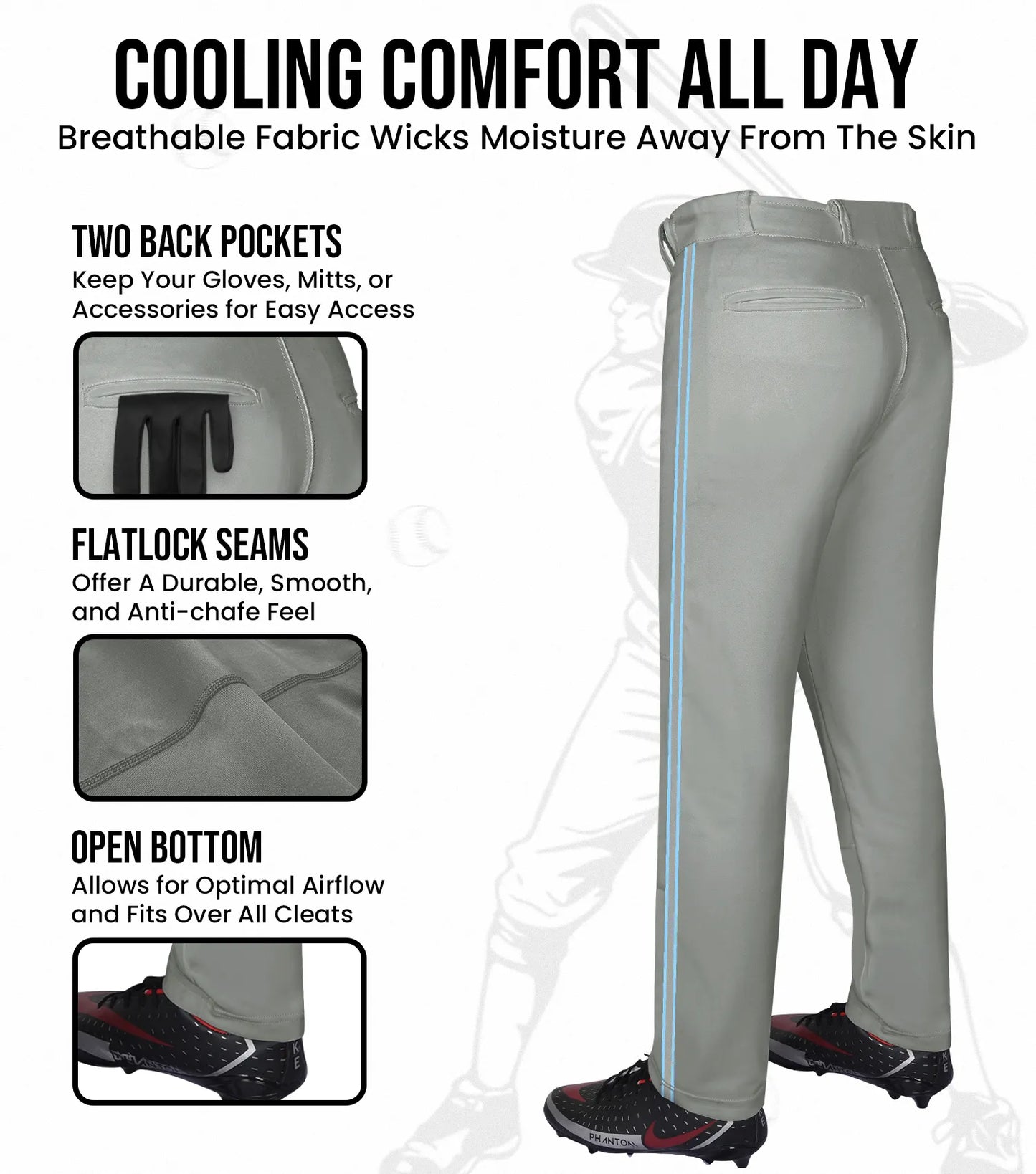 Proline Youth Full Length Baseball Pants with Stripes (Gray)