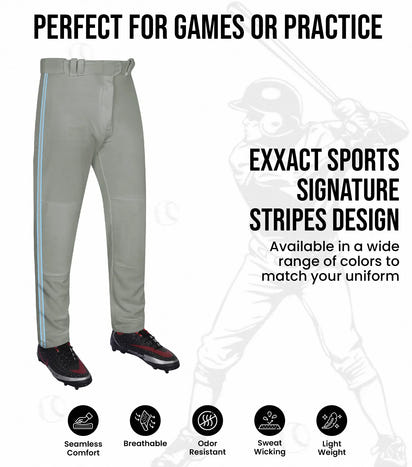 Proline Youth Full Length Baseball Pants with Stripes (Gray)